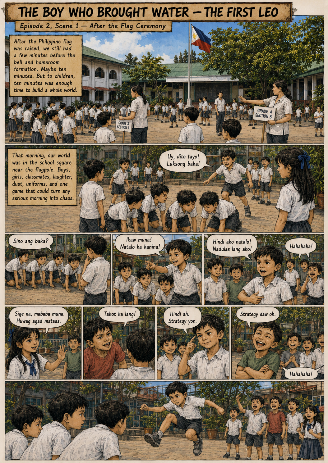 The First Leo Comic Archive Episode 2 Luksong Baka: Patay Kang Bata Ka! — Scene 1: After the Flag Ceremony
